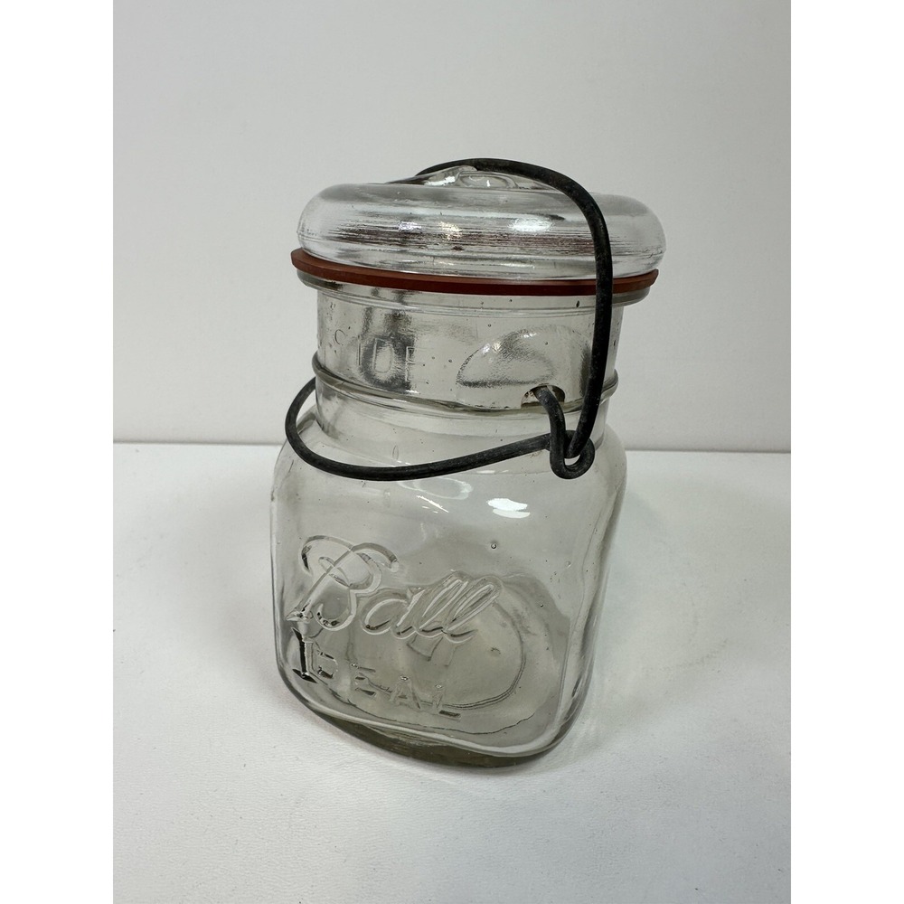 Vintage Ball Ideal Pint Mason Jar #4 Clear Glass Lid & Bale